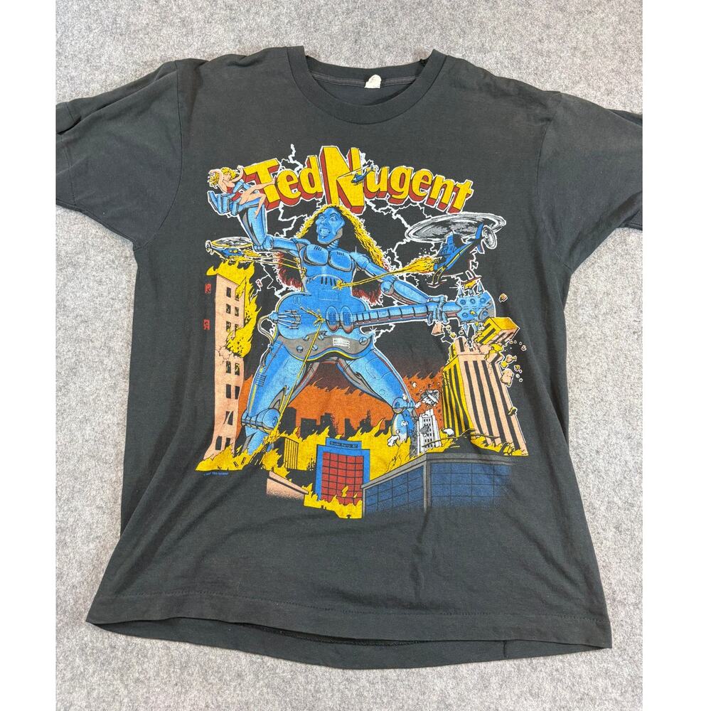 VINTAGE 80s Ted Nugent Shirt Mens Metal Maniac Is Back Concert Tour Tee Large